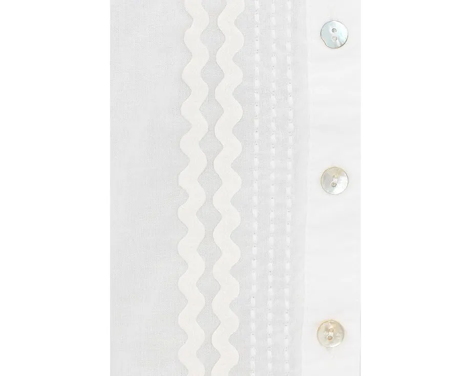 3/4 Sleeve Button Front Woven Top With Embroidery