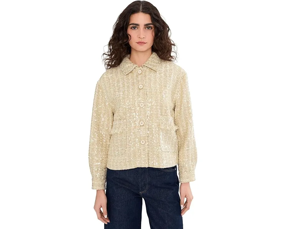 Жакет из твида с длинным рукавом и застежкой на пуговицы с пайетками Vince Camuto