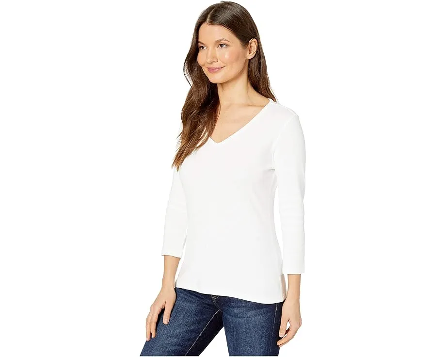 Топ Lilla P с V-образным вырезом и рукавом три четверти из рибаны 1x1
