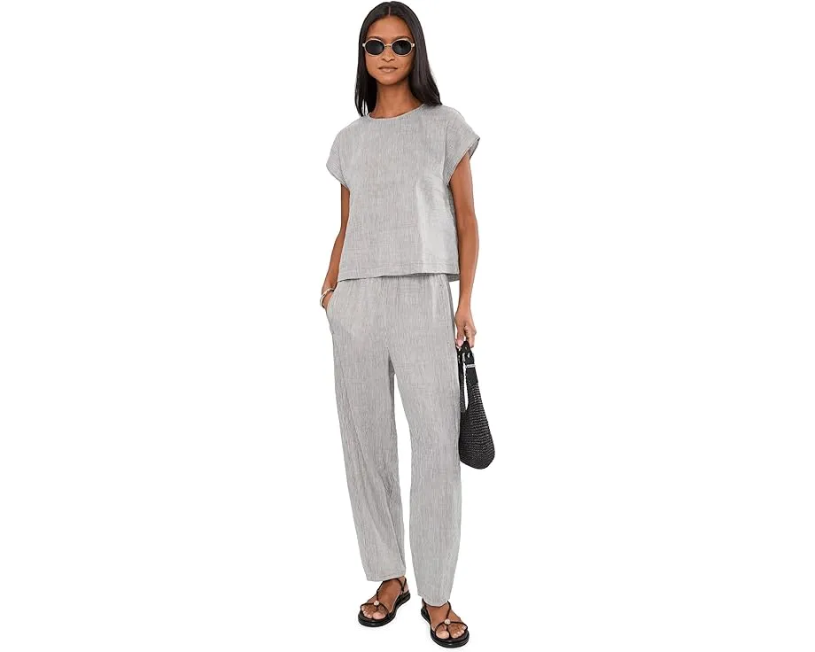 Топ с круглым вырезом Eileen Fisher Striped Organic Linen Sheen Round Neck Top из полосатого льна