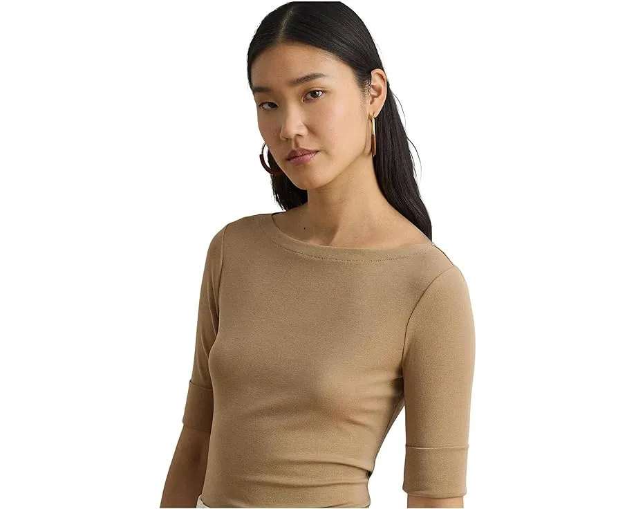 Топ Lauren Ralph Lauren из хлопка с эластаном с лодочкой