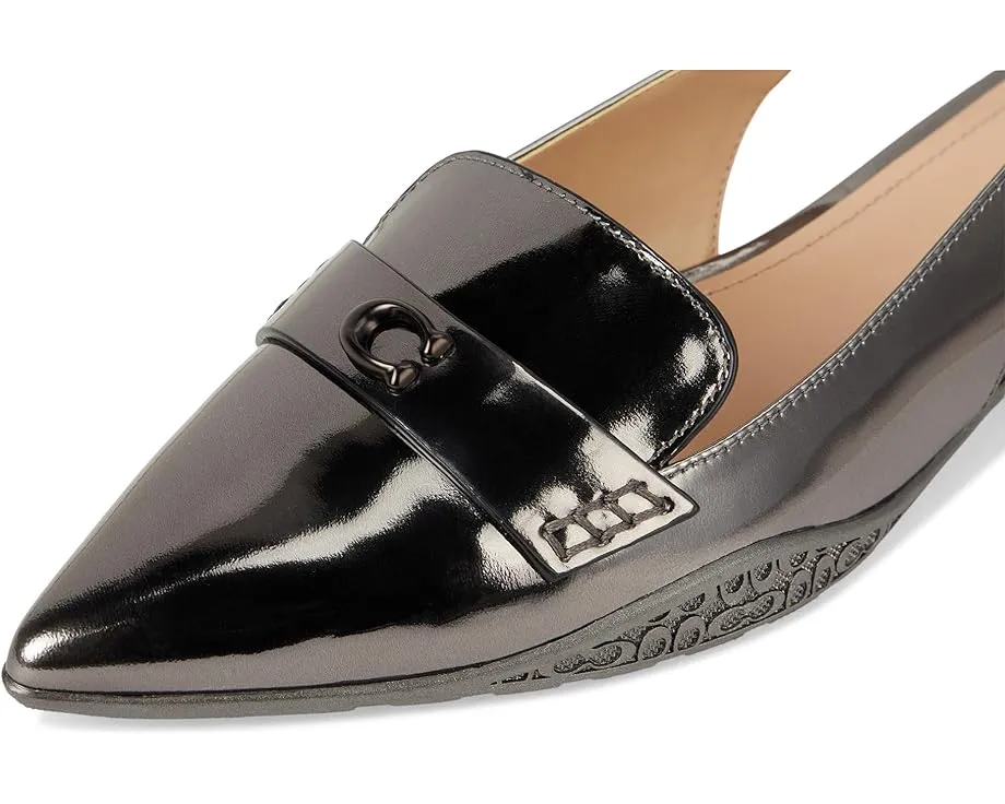 Балетки Carrie с острым носком из металлизированной кожи COACH на регулируемой пряжке