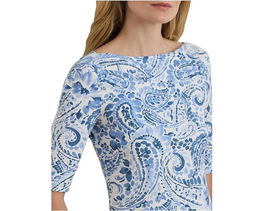Paisley Stretch Cotton Boatneck Tee