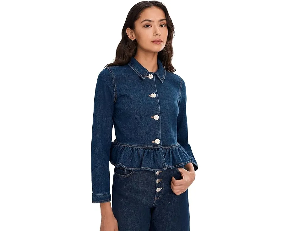 Джинсовая куртка CeCe с воротником и баской для женственного силуэта