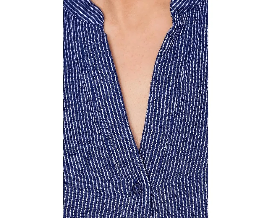Полосатая хлопковая рубашка с мандариновым воротником Eileen Fisher