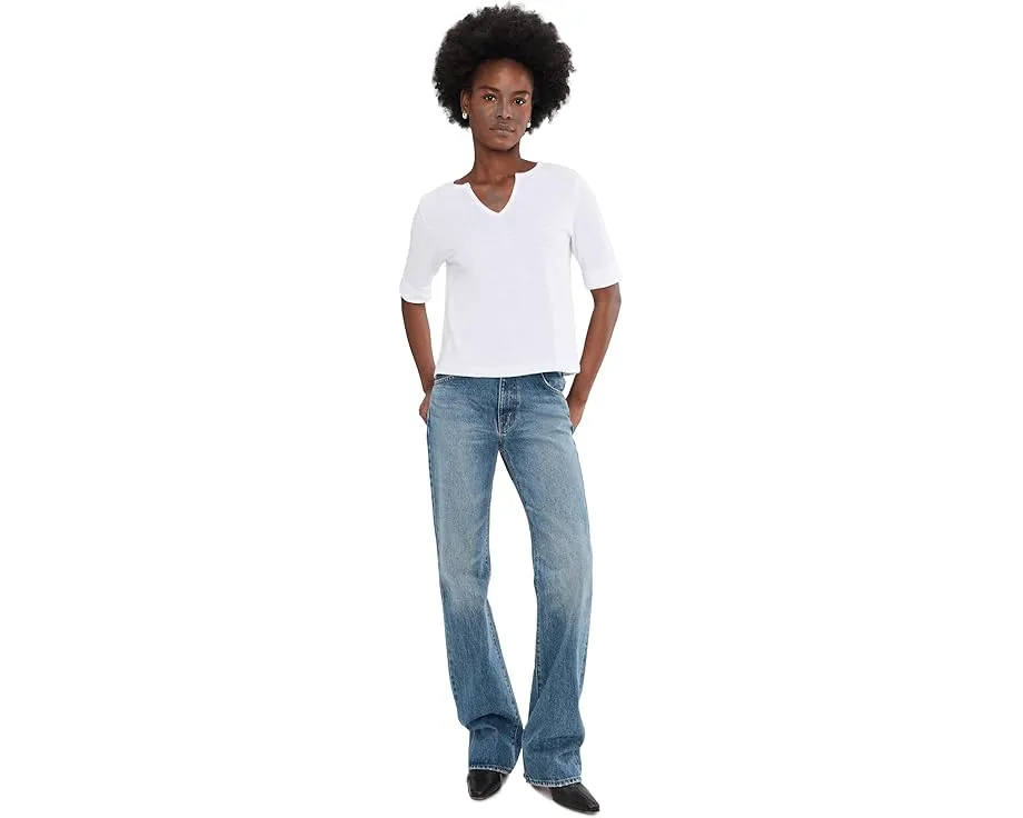 Топ Lilla P Rib Trim с разрезом на горловине и короткими рукавами