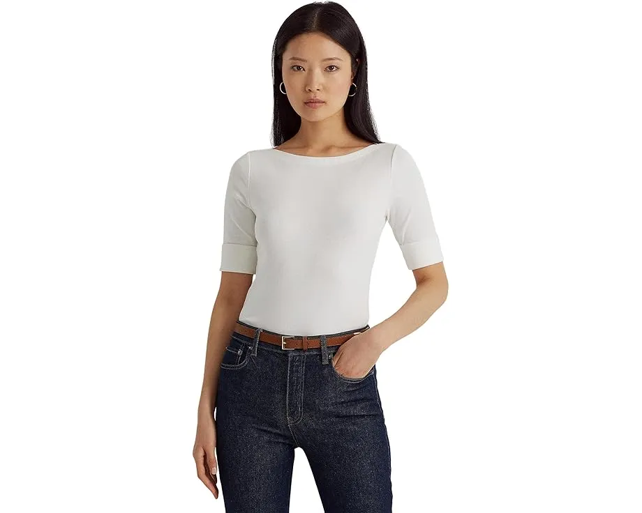 Топ с воротником-лодочкой Lauren Ralph Lauren из хлопка с эластаном