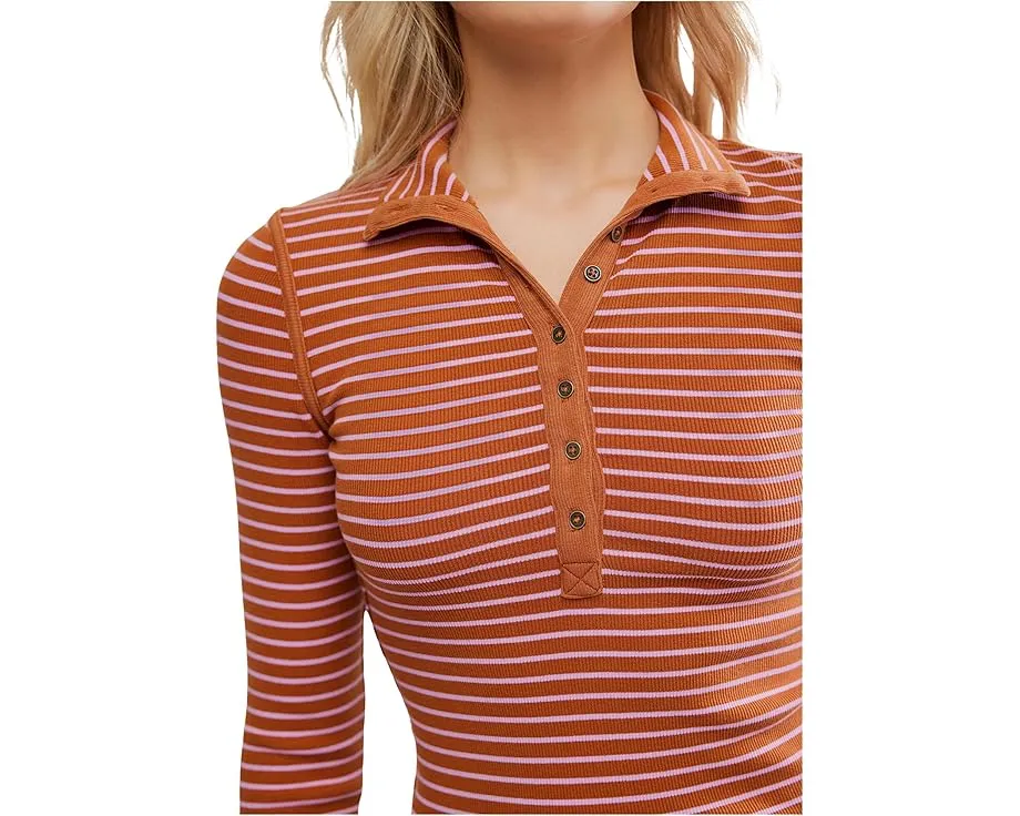 Хенли Free People Lake в полоску с широким воротником и планкой на пуговицах