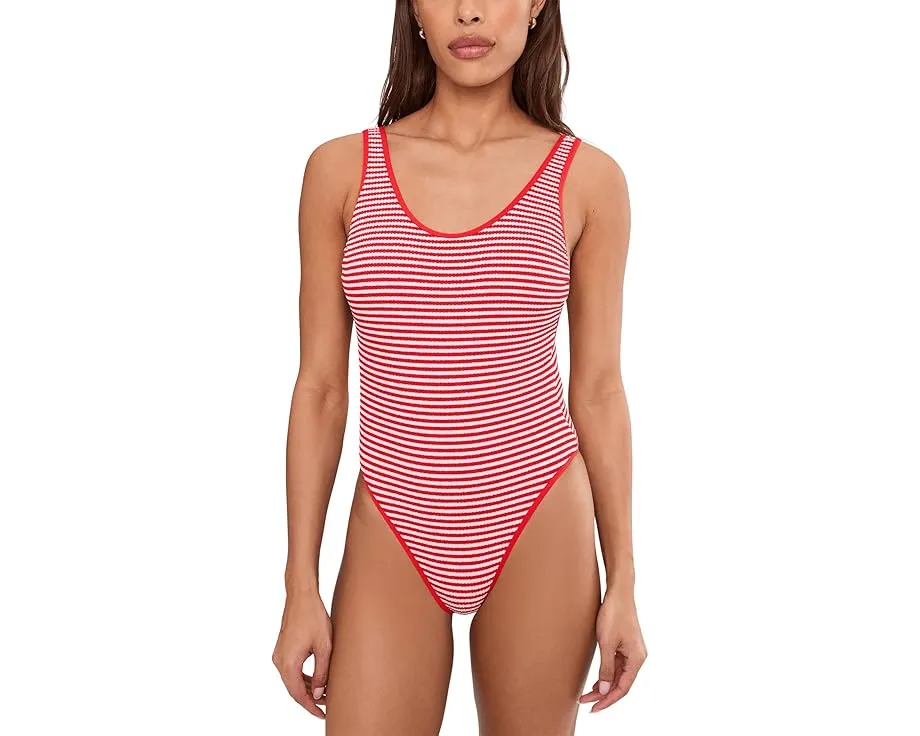 Купальник цельный Seafolly Club House Retro в полоску с контрастной окантовкой