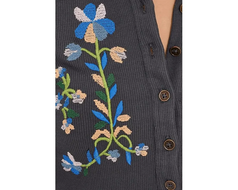 Блуза Fleur Embroidered Cuff Henley от Free People с вышивкой