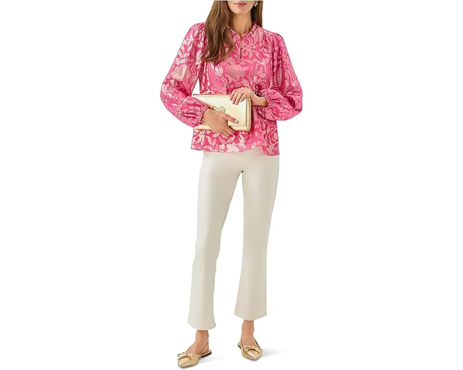 Блуза Lilly Pulitzer Giana с длинным рукавом из шелка с воротником-стойкой