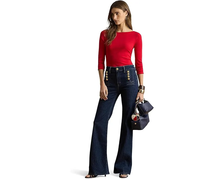 Футболка Rib-Knit Cotton-Blend Boatneck с ребристой вязкой Lauren Ralph Lauren