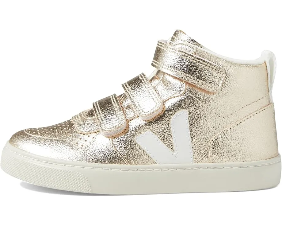 Кроссовки VEJA Small V-10 Mid Chromefree для детей с золотистым верхом и застежкой на липучке