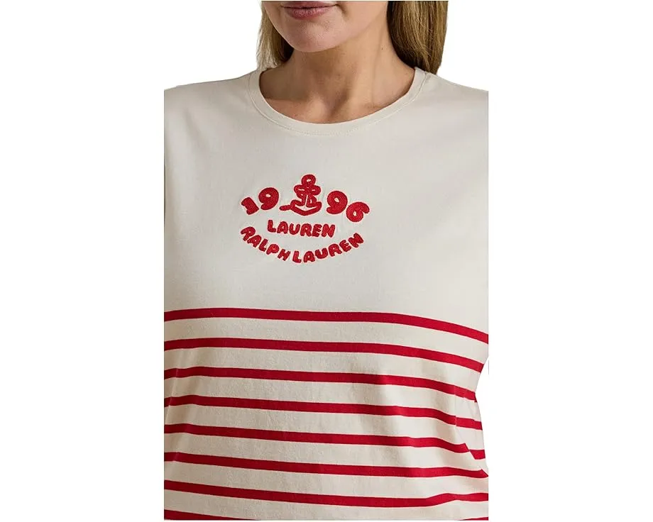Футболка Lauren Ralph Lauren Plus Size в полоску с вышитым логотипом