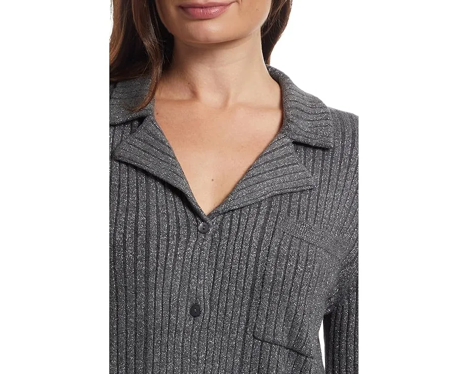 Рубашка Barefoot Dreams CozyChic Ultra Lite Lurex Rib с люрексом и накладным карманом
