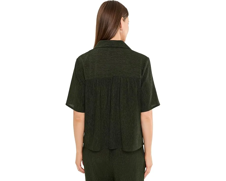 Рубашка Eileen Fisher Woven Plisse с отложным воротником Зеленая
