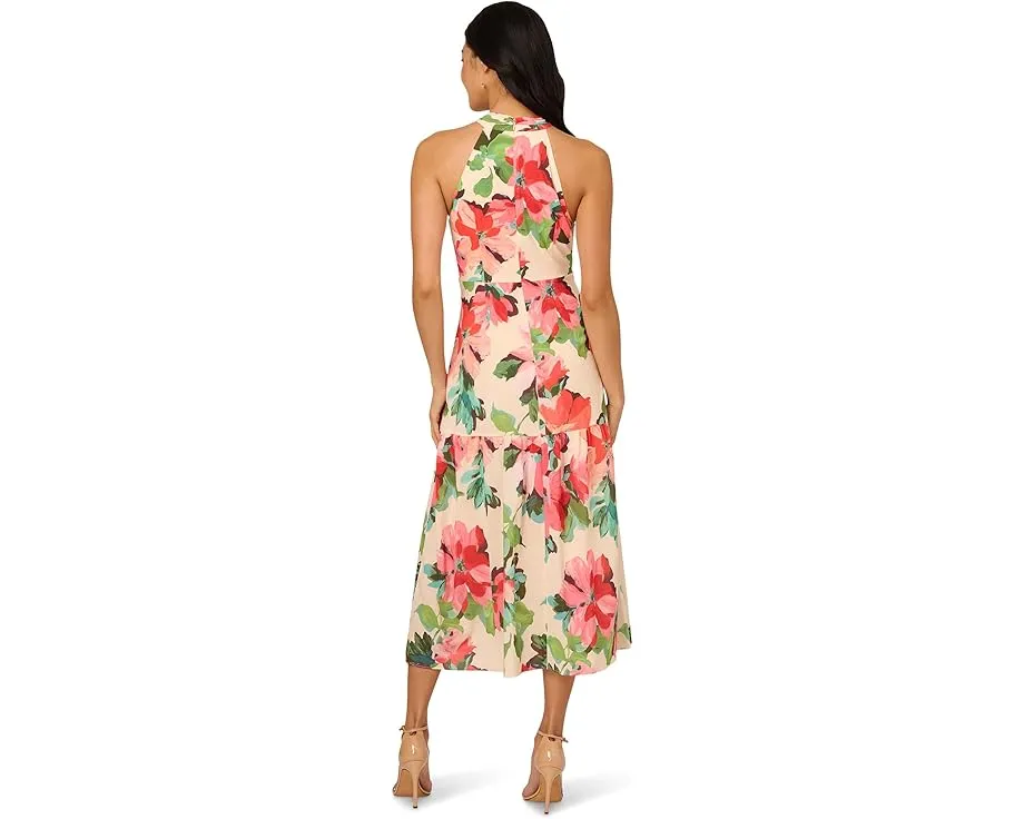 Платье Adrianna Papell миди с бретелью-хомут и воланами