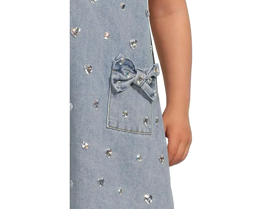 Детское платье Lola and The Boys с кристальными сердцами и бантом из денима