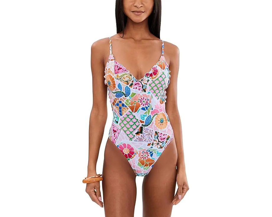 Цельный купальник Seafolly BeachBohème с V-образным вырезом и ажурной кромкой