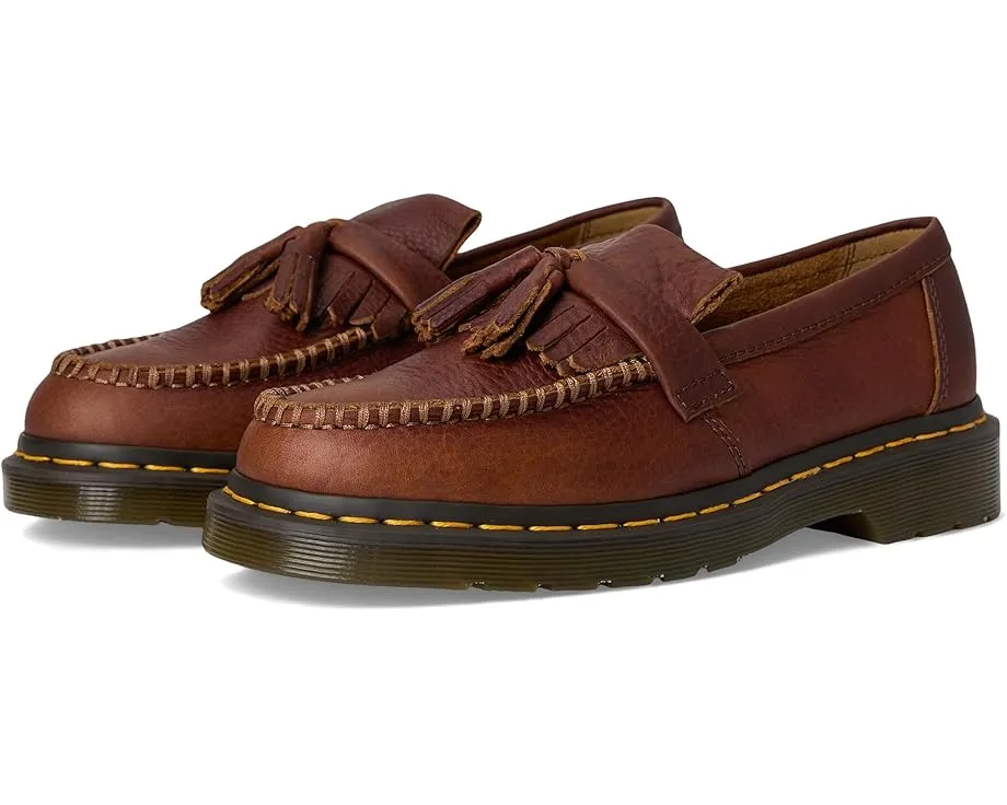 Кожаные лоферы Dr. Martens Adrian с желтой строчкой и декоративными кисточками