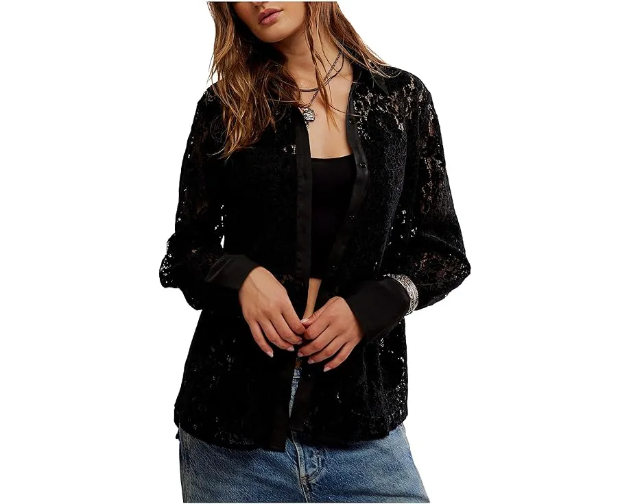 Блуза Free People Faith с кружевными вставками и классическим воротником