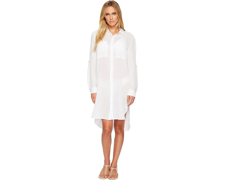 Пляжная рубашка Seafolly Crinkle Twill из хлопка с карманами