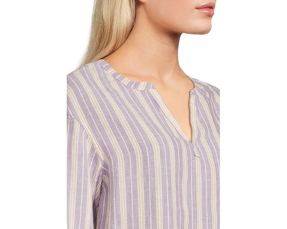 Рубашка L.L.Bean из стирального льна с разрезным воротником и рукавом три четверти в полоску