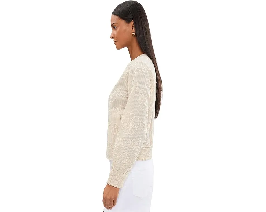 Long Sleeve Collarless Jacket With Smocking