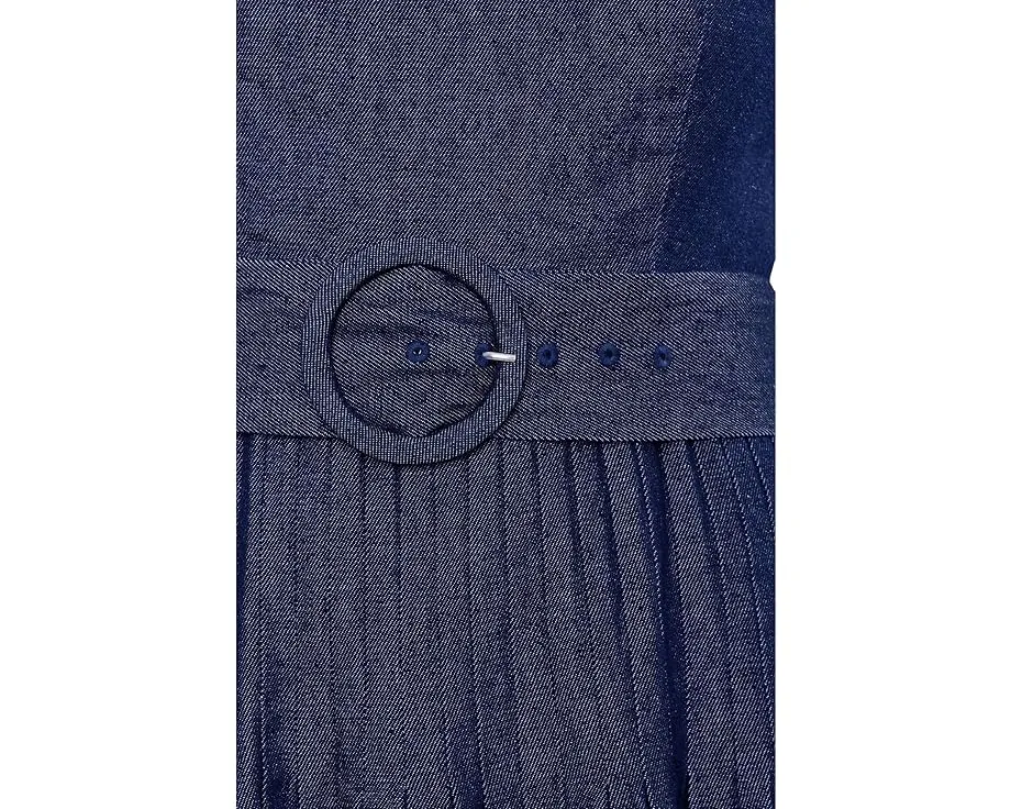 Джинсовое миди платье Pintucked Denim Midi Adrianna Papell с квадратным вырезом