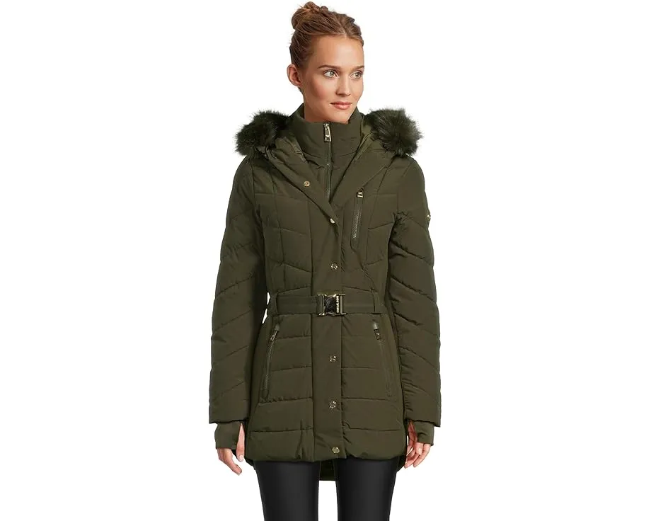 Куртка Chevron с поясом и искусственным мехом от MICHAEL Michael Kors