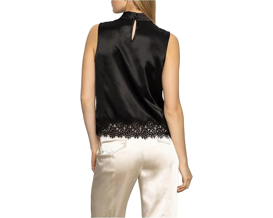 Топ Sanctuary Late Night Satin с воротником-стойкой и кружевной отделкой
