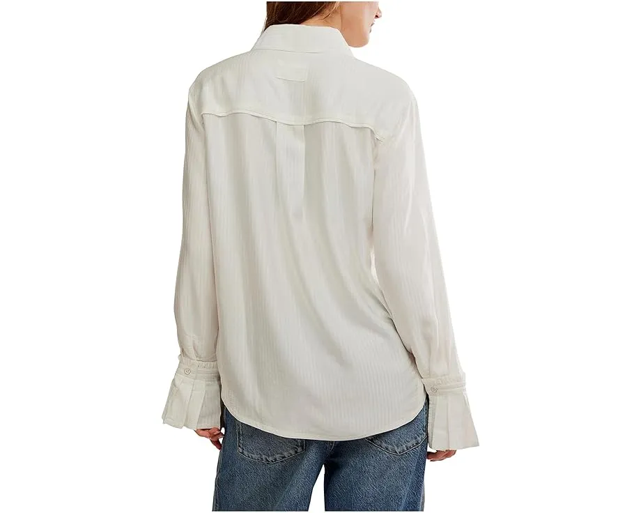 Шелковистая блуза Free People Mary Lou с воланами на рукавах и контрастным кружевом