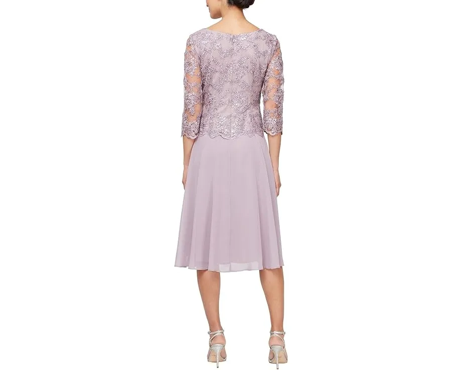 Платье Alex Evenings Tea Length с вышивкой и пышной юбкой