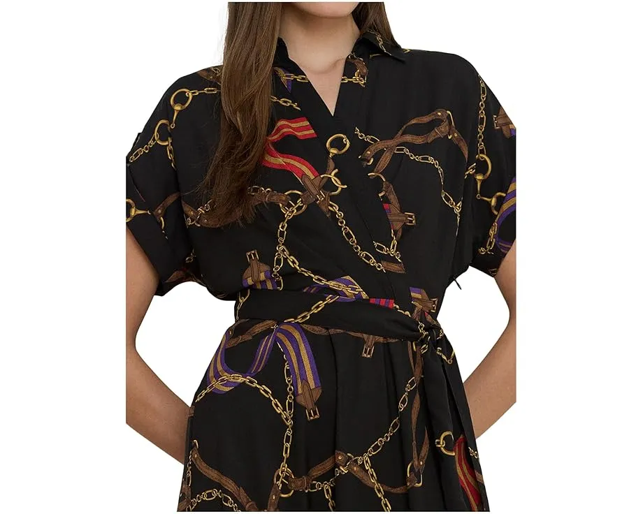 Платье Lauren Ralph Lauren Petite из крепа с поясом и принтом под ремни