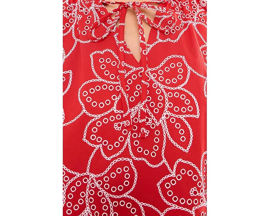 Топ CeCe Flutter Sleeve с вышивкой и завязками цвета Classic Cherry