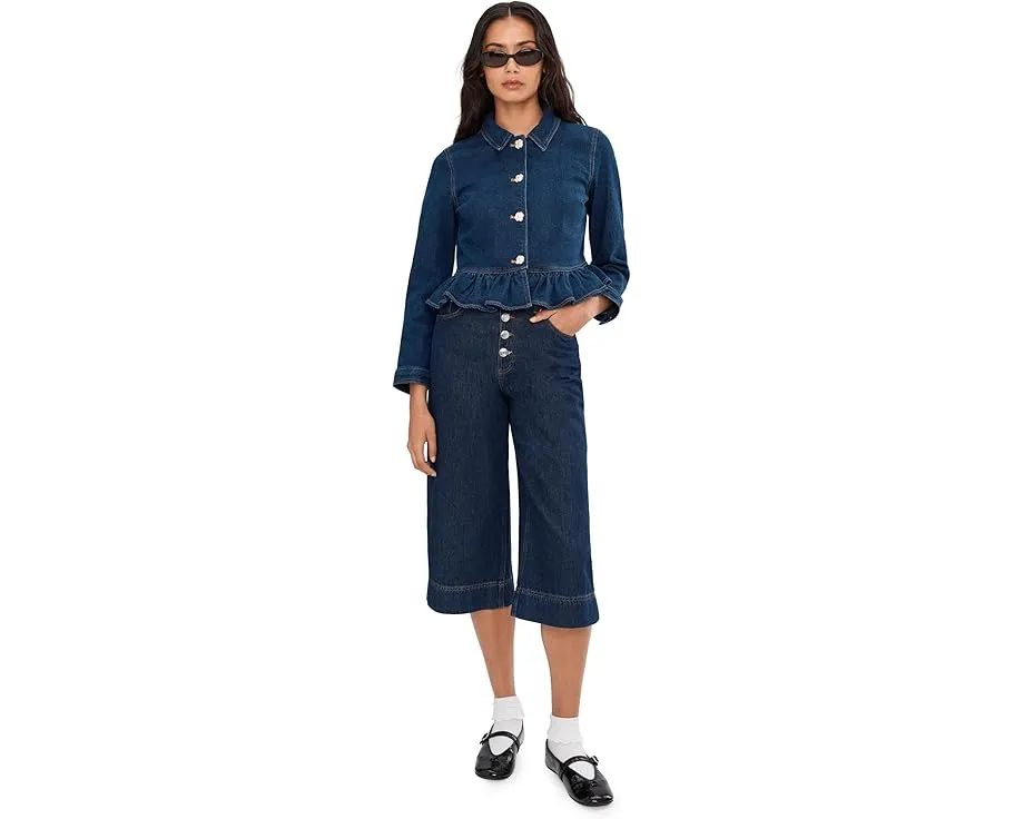 Джинсовая куртка CeCe с воротником и баской для женственного силуэта