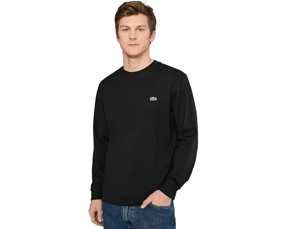 Длинная хлопковая футболка Lacoste с длинным рукавом и ребристыми манжетами