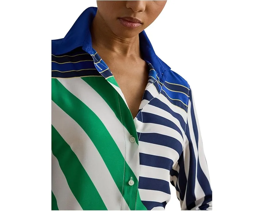 Классическая полосатая блуза Lauren Ralph Lauren из крепа с длинными рукавами
