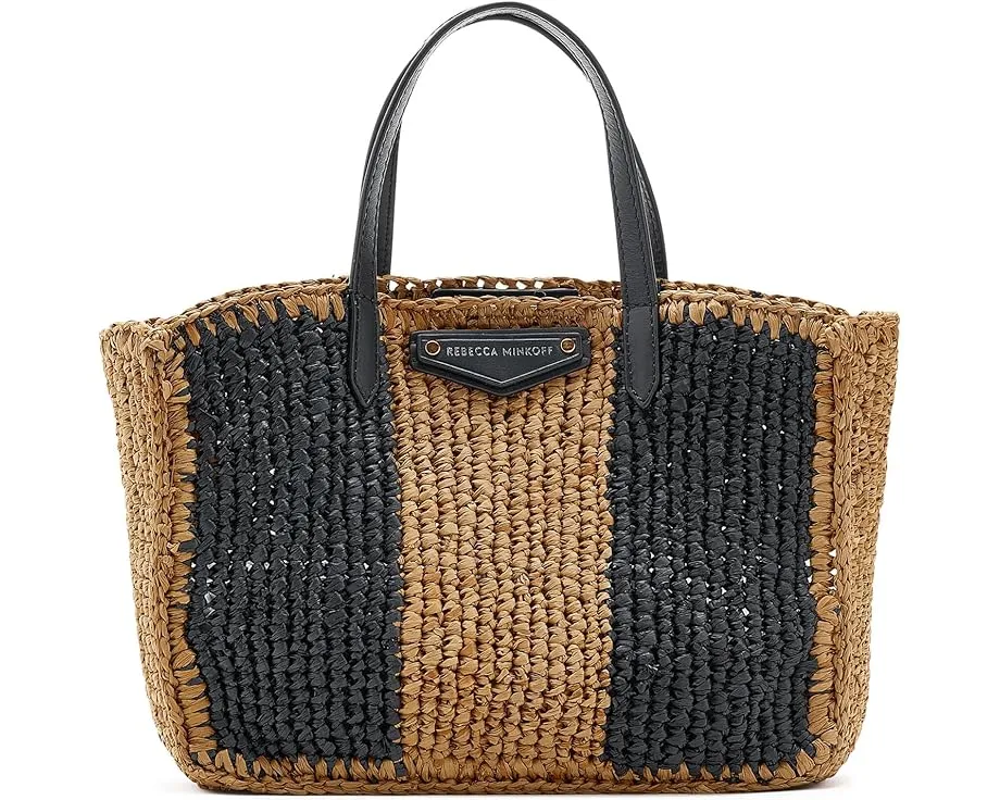 Мини сумка тоут Rebecca Minkoff Mini Tote из соломки с полосатым узором