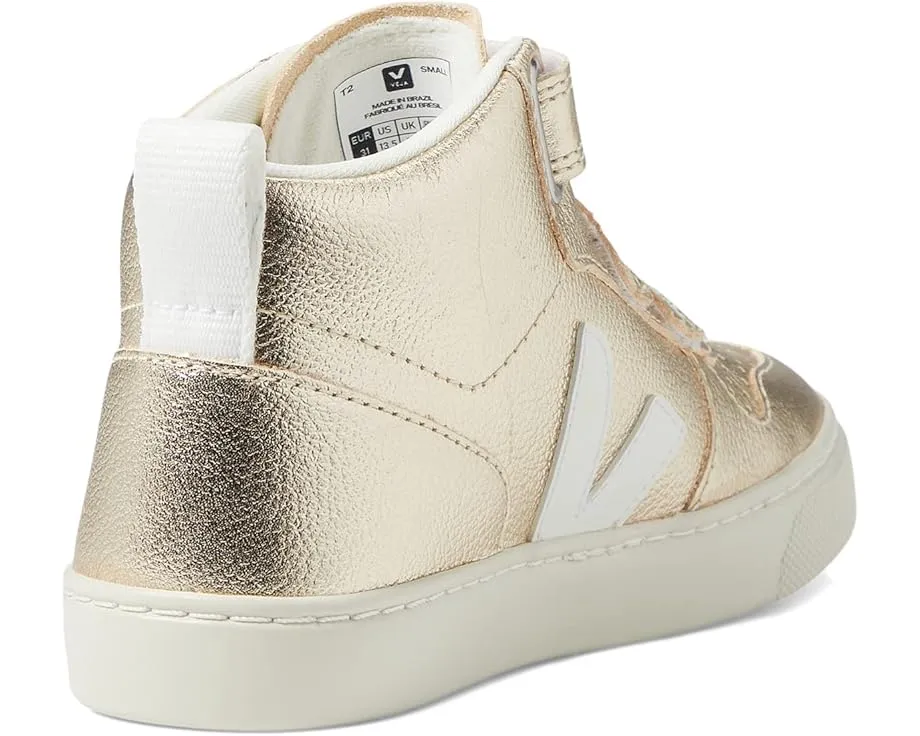 Кроссовки VEJA Small V-10 Mid Chromefree для детей с золотистым верхом и застежкой на липучке