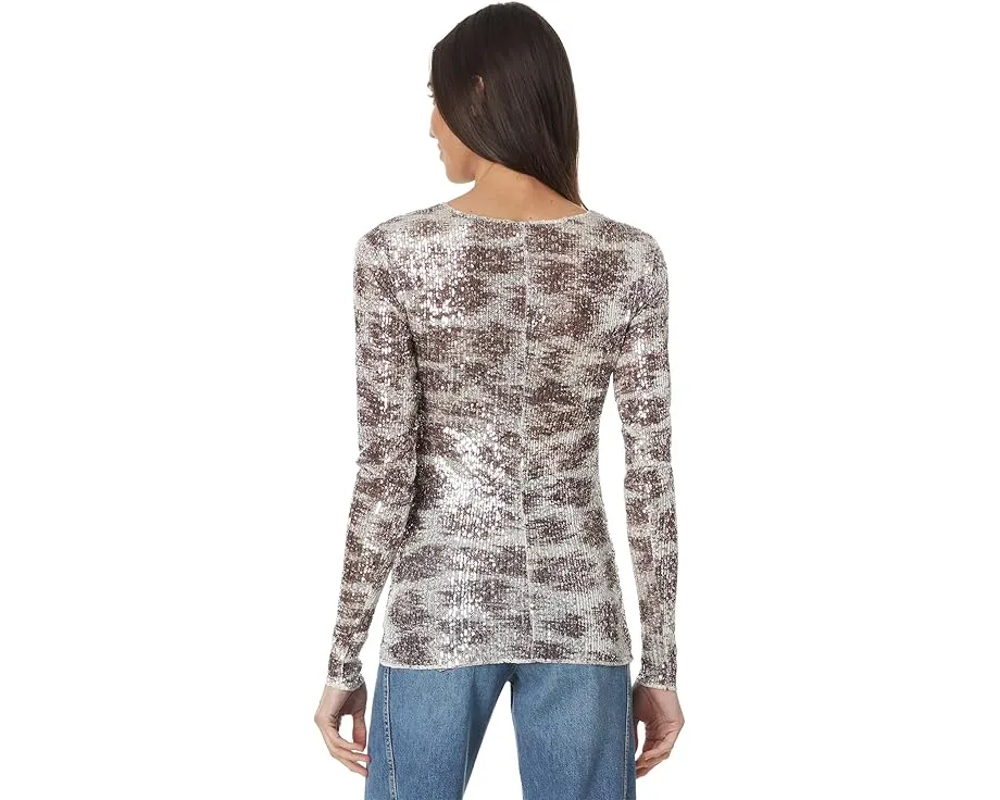 Free People Блестящий топ с длинным рукавом Printed Gold Rush