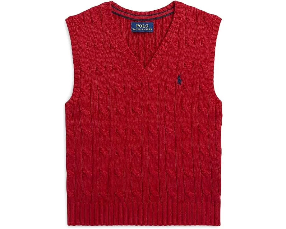 Хлопковый жилет с косой вязкой Polo Ralph Lauren Kids для малышей и младших детей