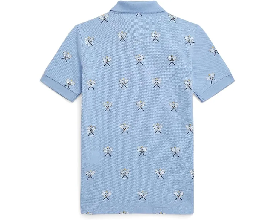 Поло из хлопковой сетки с теннисным принтом Polo Ralph Lauren Kids