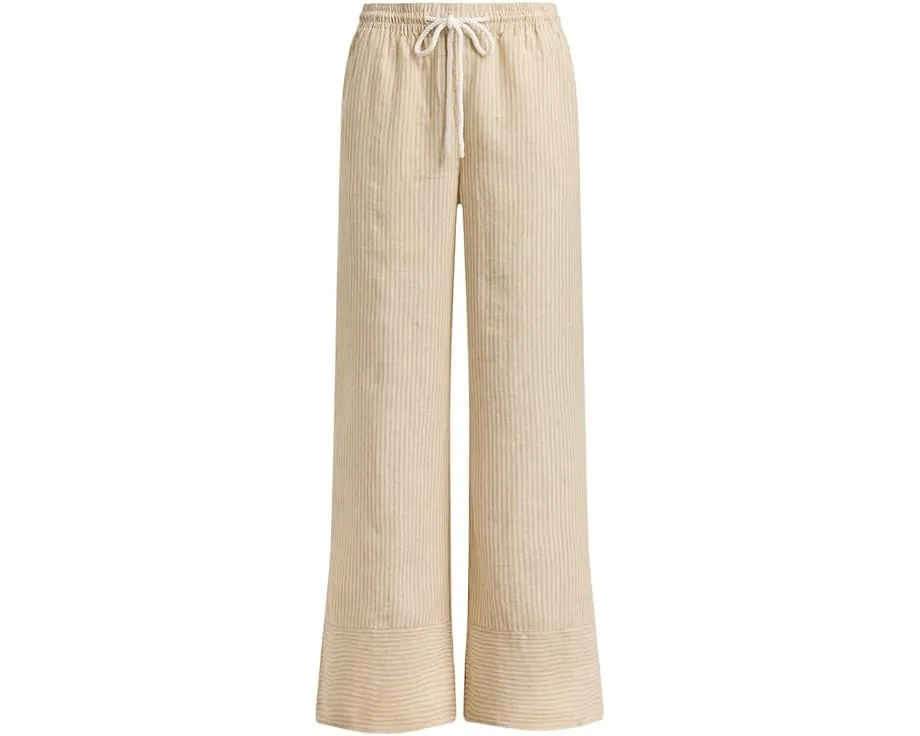 Striped Linen Wide-Leg Pants