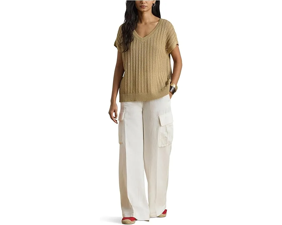 Свитер Lauren Ralph Lauren Petite из хлопковой смеси с сеткой и коротким рукавом