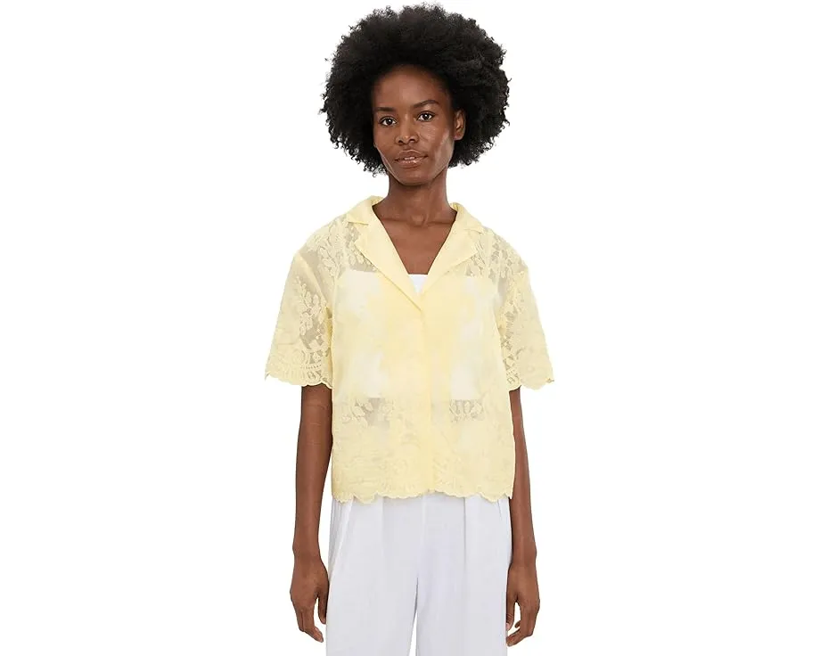 Повседневная рубашка с отложным воротником и коротким рукавом Vince Camuto Lemon Cream