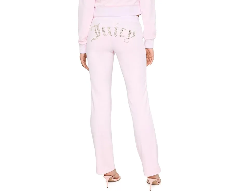 Длинные бархатные брюки Juicy Couture с резинкой и золотой деталью на спине