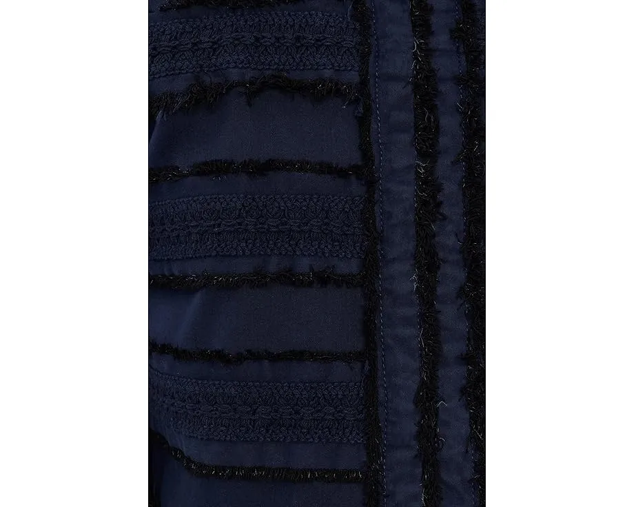 Petite Soft Touch Twill Collarless Jacket With Fray & Lace