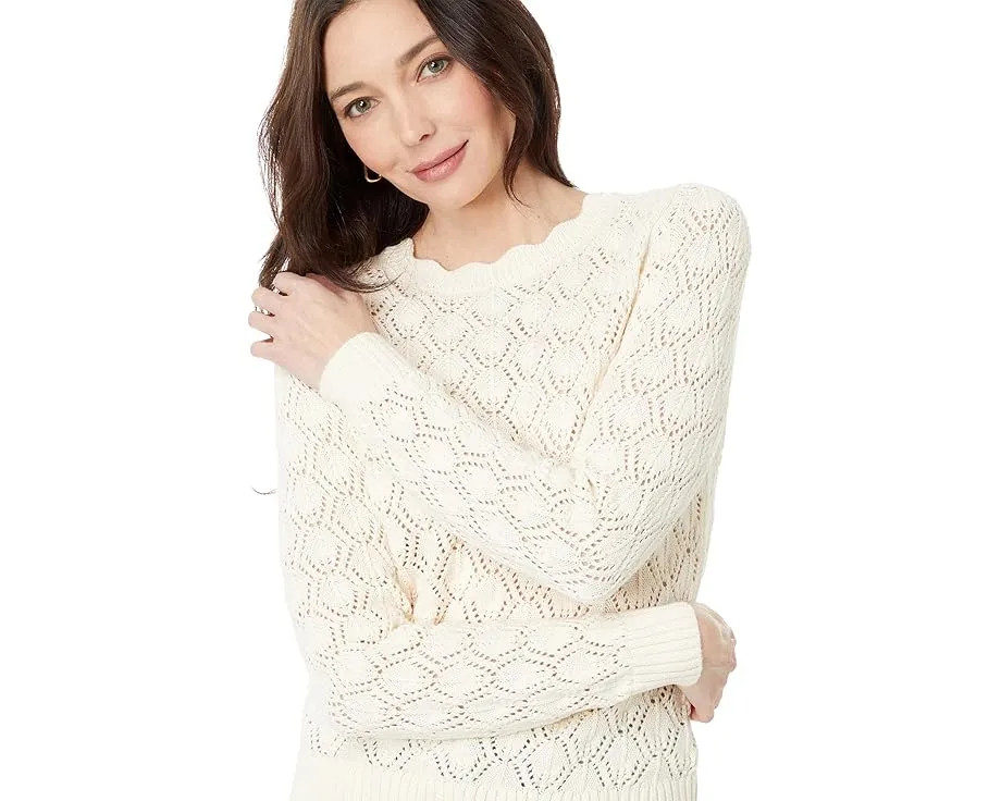 Свитер Lilla P с круглой горловиной и ажурным узором для элегантного образа