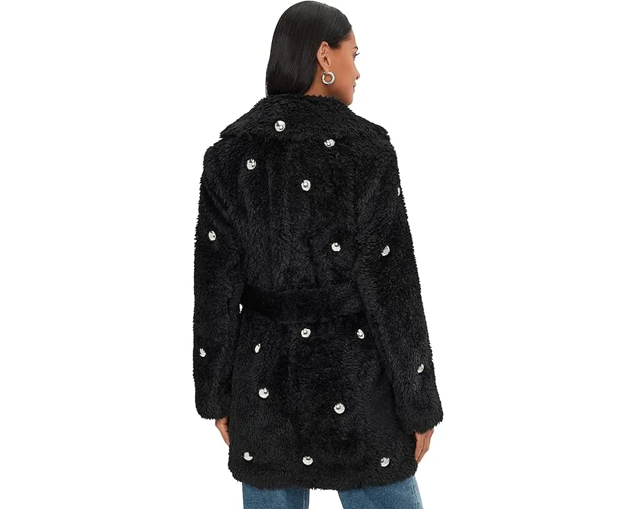 Пальто из искусственного меха с поясом и декором Embellished Faux Fur Belted Coat от Avec Les Filles